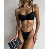 Seamless 2 Pieces Sexy Bra Set Women Satin Lingerie Underwear Patchwork Bras and Thongs Suits Attractive Bilizna Intimate Set