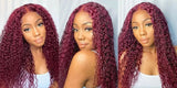 30 Inch Burgundy 99J Curly Human Hair Wig | 13x6 Lace Frontal | 200% Density