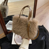 Faux Fur Tote Bag Women's | Bucket Plush Luxury Design Ladies Handbags & Soft Winter Crossbody Shoulder Bags (Bolsa Feminina)