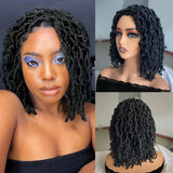 Short Goddess Faux Locs Wig | Brown Highlight Crochet Dreadlock Wig