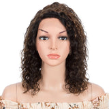Sleek Curly Human Hair Wig | Brown Highlights | 13x1 T Part Lace Wig | Brazilian Remy Hair | Water Wave