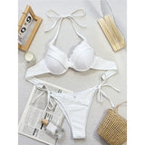 New Halter Frilled Underwired Bra Cup Bikini Women Swimwear Female Swimsuit Two-pieces Bikini set Bather Bathing Suit Swim K5837