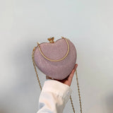 Shiny Heart Shape Metal Evening Clutch Bag for Women | Fashion Chain Shoulder Crossbody Bag (Luxury Lady Purse)