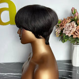 Short Pixie Cut Human Hair Wig with Bangs | Brazilian Remy, Machine Made