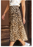 Camel Leopard Print High-Waisted Midi Skirt, Medium