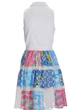 Boston Proper Mixed Media Eyelet Patchwork Print Fit and Flare Dress, Size M