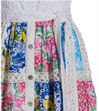 Boston Proper Mixed Media Eyelet Patchwork Print Fit and Flare Dress, Size M