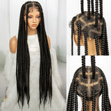 34" Knotless Box Braids Full Lace Wig | Transparent Lace | Long Black Synthetic Braids | Black Women