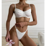 Seamless 2 Pieces Sexy Bra Set Women Satin Lingerie Underwear Patchwork Bras and Thongs Suits Attractive Bilizna Intimate Set