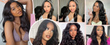 Natural Black Body Wave Remy Human Hair Wigs Lace Front Wig Pre Plucked Hairline 180% Density HD Transparent Lace Frontal Wig