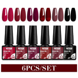 MTSSII 6PCS/Set Sparkly Red Roes Red Gel Nail Polish Shinning Nail Art LED UV Gel Varnish Nail Supplies Manicure Kit for Nails