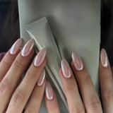 24Pcs Short Oval Head Blush Pink Press on Nails with Simple Designs Almond Nails Wearable Acrylic Full Cover Nail Tips with Glue