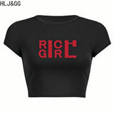 HLJ&GG Y2K Fashion Letter Print Slim Top Two Piece Sets Women O Neck Short Sleeve Crop Tshirts And Leopard Print Pants Outfits
