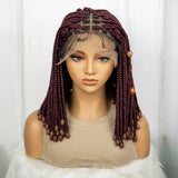 14" Short Bob Box Braided Wig with Beads | Knotless Braids | Synthetic Lace Front Wig | Baby Hair