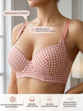Women's Houndstooth Print Push-Up Bra Wide Elastic Straps Underwear Underwire Side Smoothing & Supportive Bra Women