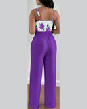 2 Piece Outfits For Women 2025 Sexy V-Neck Strap Shirred Slim Crop Top & Lace-up Wide Leg Pants Sets Elegant Office Lady Suit