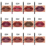 12 Colors Lip Liner Pen Set Professional Lip Liner Pencil Fashion Black Rod  Non-stick Cup Easy To Color Lipstick Pen Makeup