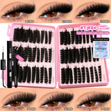 GROINNEYA Lash Clusters Kit Cat Lashes with Lash Bond & Seal Wispy Cluster Eyelash Clusters Kit DIY Eyelash Extensions at Home