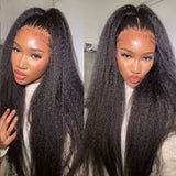 40 42 Inch Kinky Straight Lace Front Wig Pre Plucked Yaki Straigh HD 13X4 Lace Frontal Wig 4C Edges Curly Human Hair Wigs
