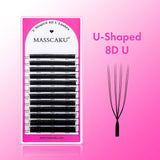 MASSCAKU U-shaped 3D 4D 5D Eyelash Extensions C D Curl U Shaped W Bloom Premade Fans Volume Lashes Natural Mink False Eyelashes