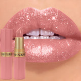 Chocolate Brown Luxurious Metallic Glitter Lipstick Long-Lasting Waterproof Non-Fade Shimmery Pearl Sparkling Lip Gloss Makeup