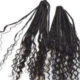 30" Crochet Boho Box Braids | Human Hair Curly Ends | Pre-Looped | Brazilian Remy Hair Extensions