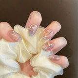 Handmade Press on Nails Blue Aurora Mermaid Fake Nail Patches Wearable Detachable French Pearl Almond False Nail Tips 10pcs
