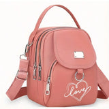 Heart Love Print Shoulder Bag - Compact Crossbody With Adjustable Strap And Ample Capacity
