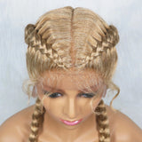 Handmade Double Dutch Cornrow Braided Wig | Natural Black Lace Front | Baby Hair | Kanekalon Synthetic Wig for Women