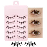 DINGSEN 5 Pairs Manga Lashes Eyes Lashes Soft Natural Long Eyelashes Fake Lashes Anime Wispy Strip False Eyelashes Makeup