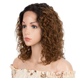 Sleek Curly Human Hair Wig | Brown Highlights | 13x1 T Part Lace Wig | Brazilian Remy Hair | Water Wave
