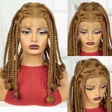 Blonde 12 Inch Synthetic Braided Wigs | Transparent Full Lace Bantu Knotless Box Braids with Baby Hair for Black Women