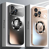 Luxury Glass Camera Lens Case for MagSafe Magnetic Wireless Charging, Shockproof Cover for iPhone 11 12 13 14 15 16 Pro Max Plus