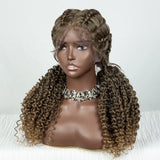 22" Box Braids Full Lace Wig | Two Curly Ponytails | Baby Hair | Synthetic Braided Wig
