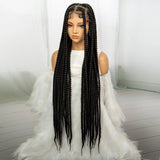 34" Knotless Box Braids Full Lace Wig | Transparent Lace | Long Black Synthetic Braids | Black Women