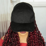 Burgundy Braided Hat Wig with Curly Ends | Knotless Braids | Adjustable Cap