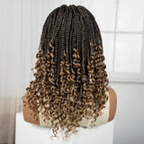 Ombre Boho Knotless Braids Bob Wig with Curly Ends | Full Lace