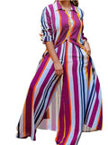 Elegant 2-piece Sets for Women Fall Winter Outfits Pants Suit with Long Shirt Blouse Full Sleeve Striped Plus Size Matching Sets