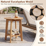 Eucalyptus Wood Side Table Set of 2 with Storage Shelf