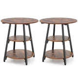 Industrial Side Tables Set of 2 with 3-Tier Shelves