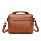 Vintage Turn-Lock Square Satchel Bag for Women | Classic PU Leather Shoulder & Crossbody Handbag (Everyday Tote, Secure Travel Purse)