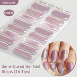 Gradient Auroras Semi Cured Gel Nail Strips Sparkly Shinning DIY Gel Polish Stickers for Nails Works with UV/LED Nail Lamps