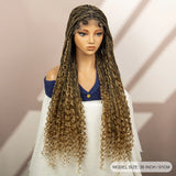 Boho Box Braided Wig with Curly Hair | Goddess Locs Accents | Full Lace Brown Braids Wig | Bohemian Box Braid Wig