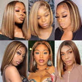 Ombre 4/27 Highlight Straight Bob Wig | 13x4 Transparent Lace Front Remy Human Hair Wig for Black Women