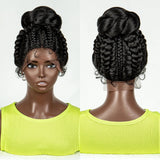 Bun Updo Knotless Box Braids Wig | Cornrow Ponytail | Lace Front | Baby Hair