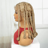 Blonde 12 Inch Synthetic Braided Wigs | Transparent Full Lace Bantu Knotless Box Braids with Baby Hair for Black Women