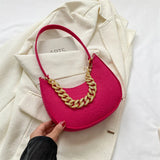 Fashion Women's Felt Handbag | Imitation Metal Chain Underarm Bag (Retro Ladies Solid Color Shoulder Bag, Trendy Casual Clutch Purse)