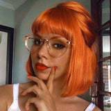 Rebecca Orange Blonde & 99J Red Straight Bob Wig with Bangs | Human Hair Machine Made