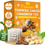 Premium Turmeric, Ginger, Cinnamon & Chamomile Flowers Tea | Improve Digestion, Support Brain, Weight, Skin and Sleep, Eco-Conscious Tea Bags