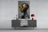 Yellow Round Sunglasses Gray Portrait Glass Wall Art